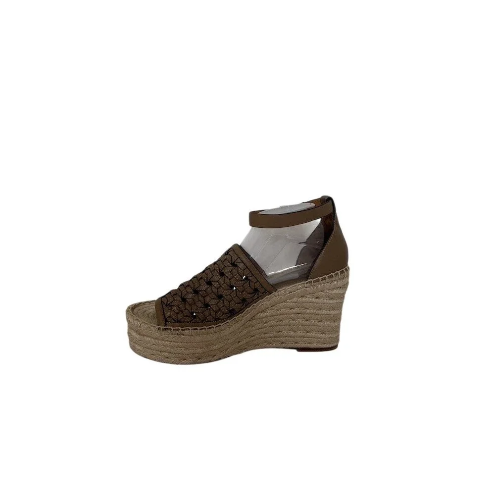 Tory Burch Womens Brown Woven Espadrille Platform Wedge Sandals Ankle Size 10